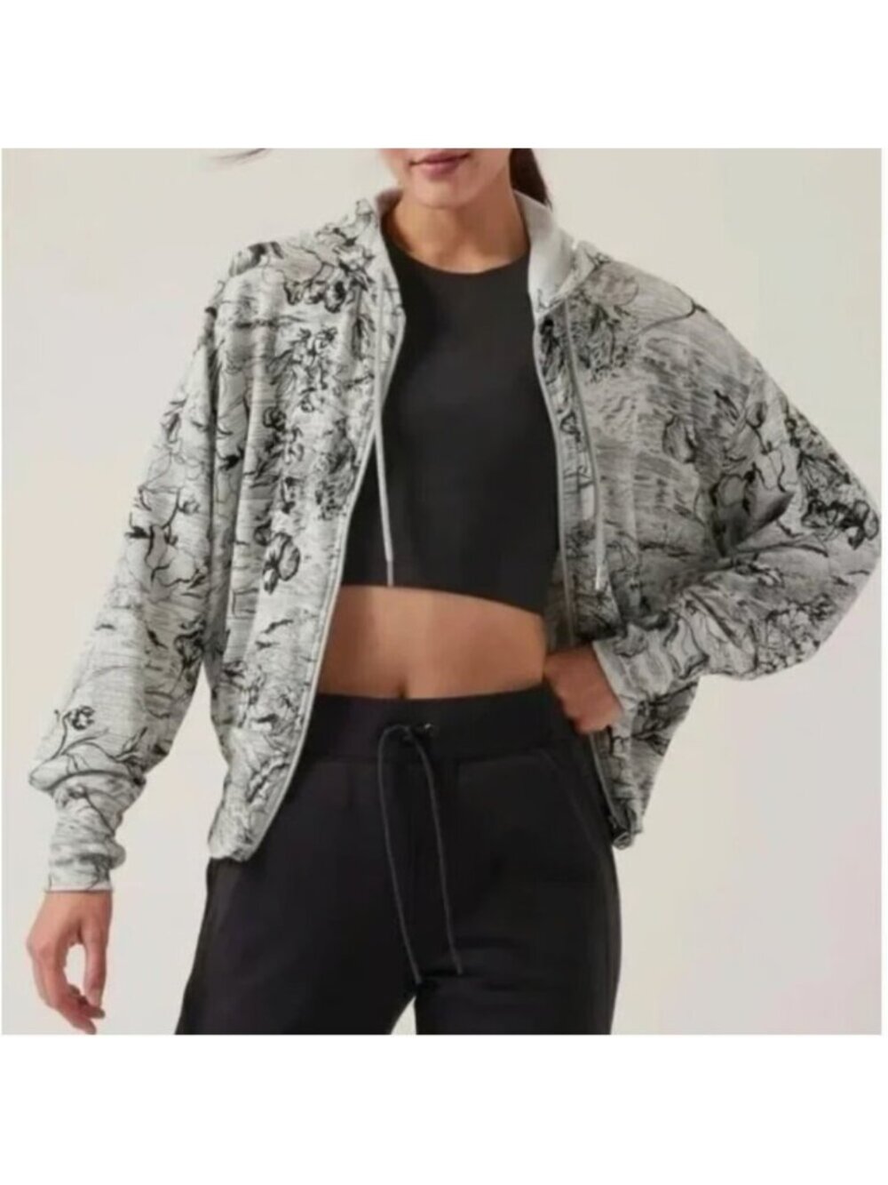 NWT Athleta Balance Sweatshirt Hoodie Plus size 3X Full Zip Floral Athleisure